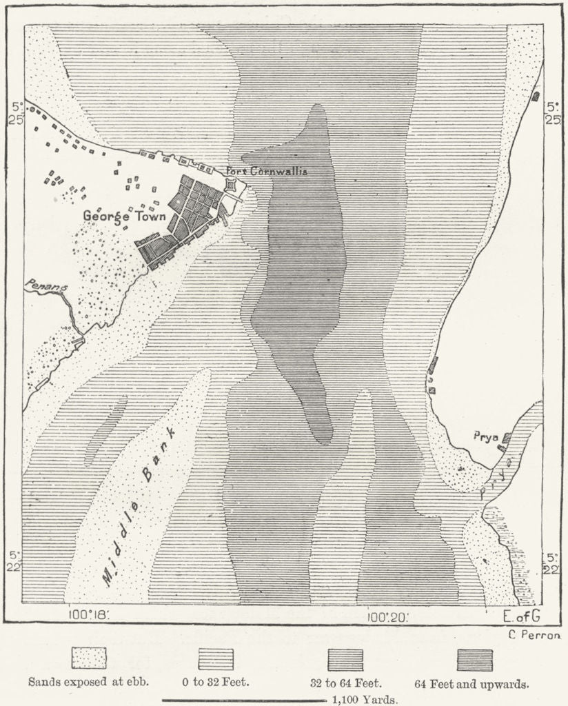 MALAYSIA. George town, sketch map c1885 old antique vintage plan chart